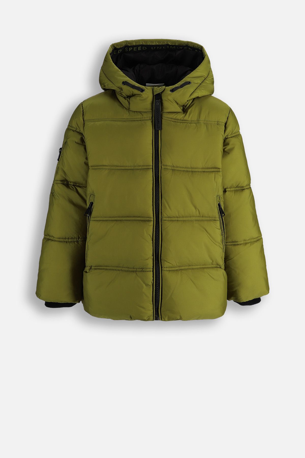 Kurtka zimowa pikowana zielona ocieplana od wewnątrz polarem i z