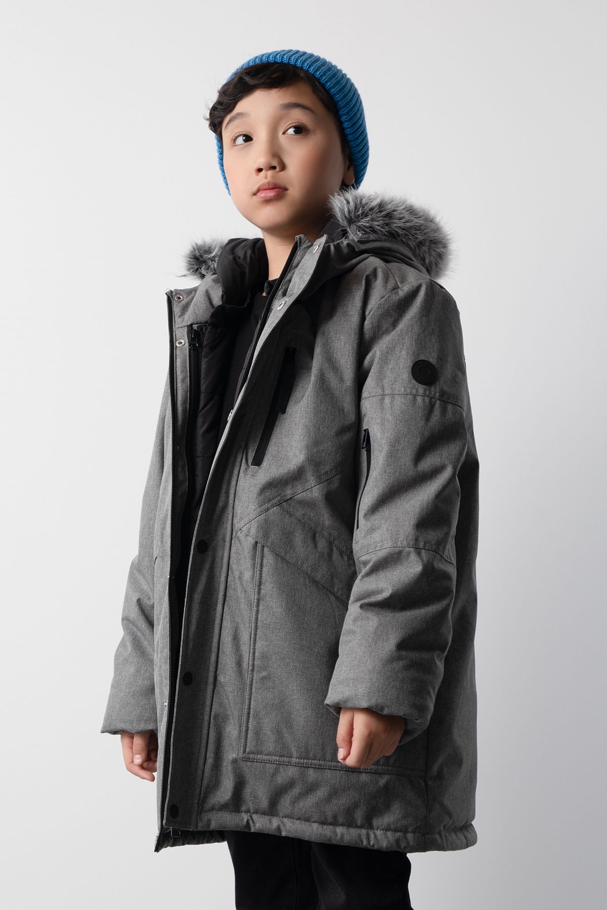 Winterjacke mit herausnehmbarer Weste grauer Parka mit Kapuze und