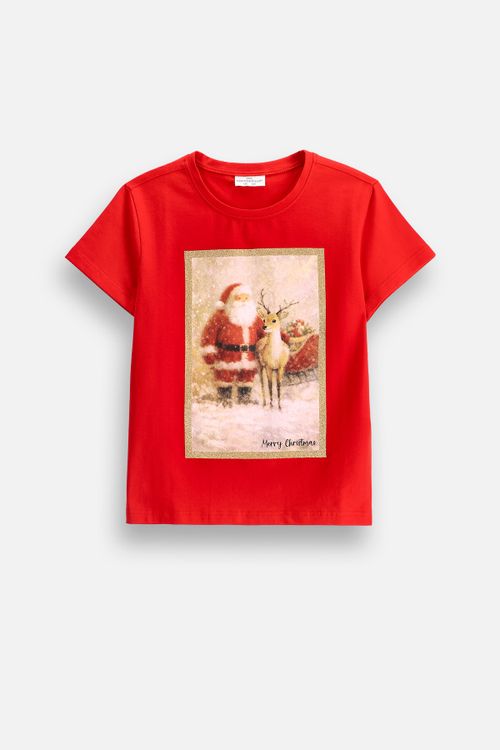 COCCODRILLO COCCODRILLO Koszulka z krótkim rękawem MERRY XMAS rozmiar 164 kolor czerwony dla Dziewczynki