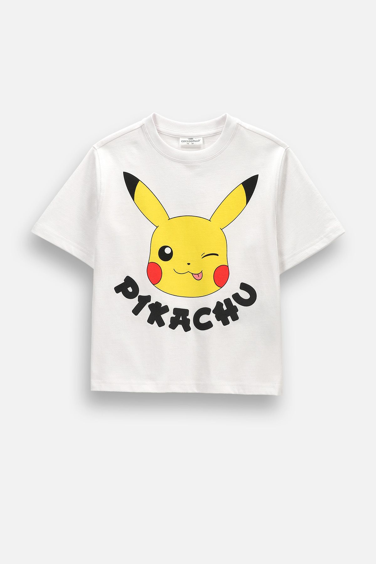 Bawełniany T-shirt z krótkim rękawem biały z nadrukiem Pikachu na ...