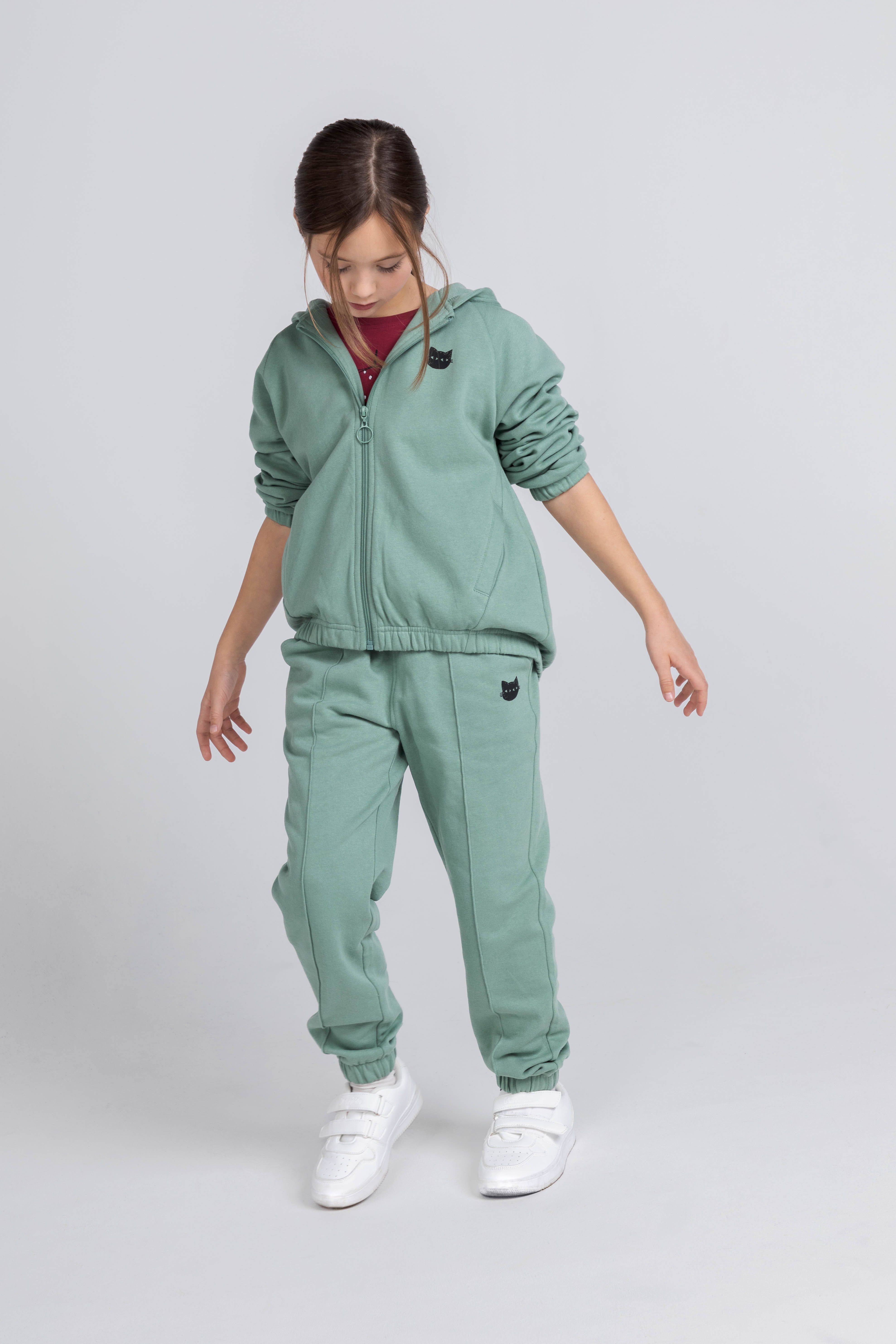 Zipped sweatshirt with a hood mint tracksuit with cat