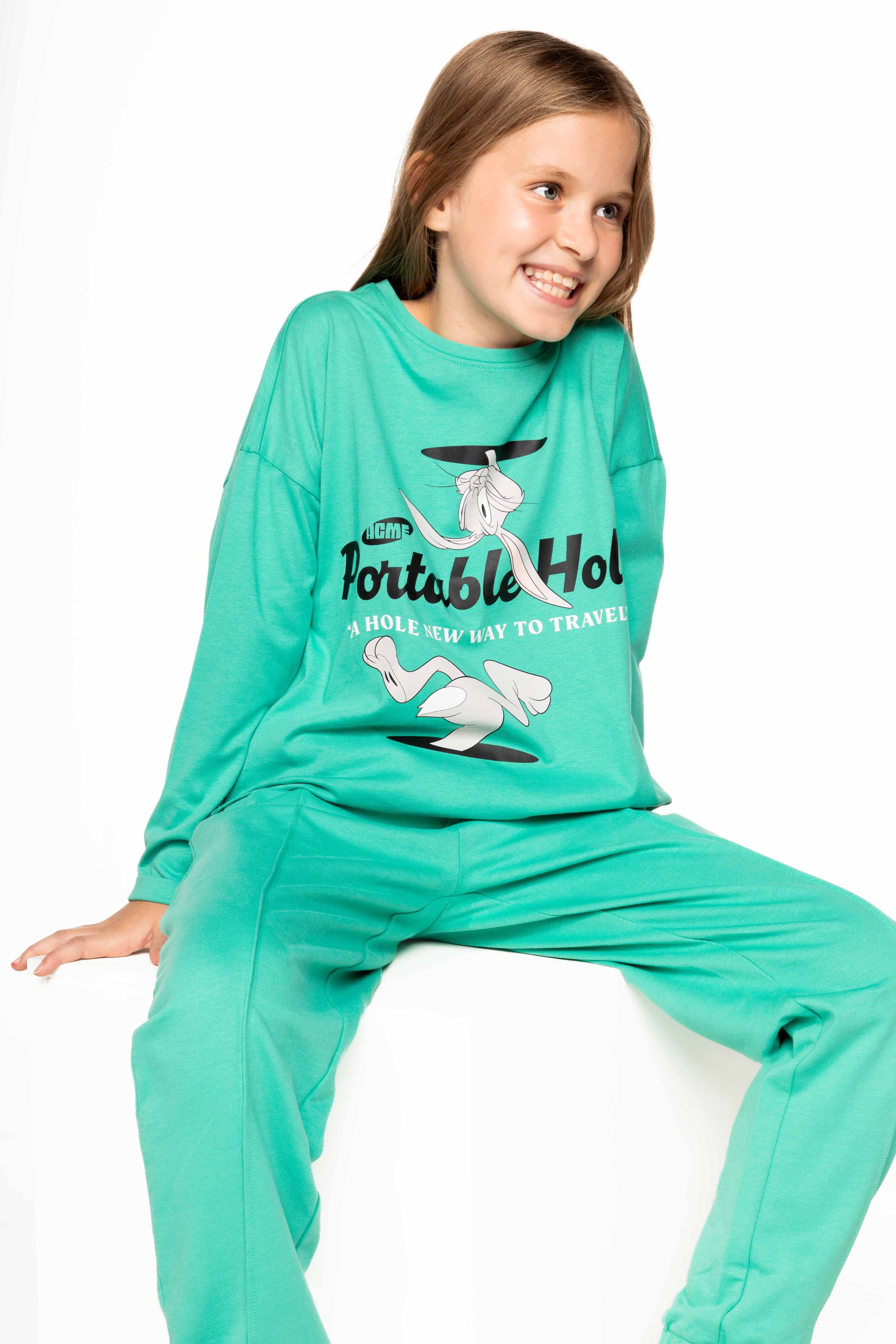 T-shirt with long sleeves LOONEY TUNES green with an