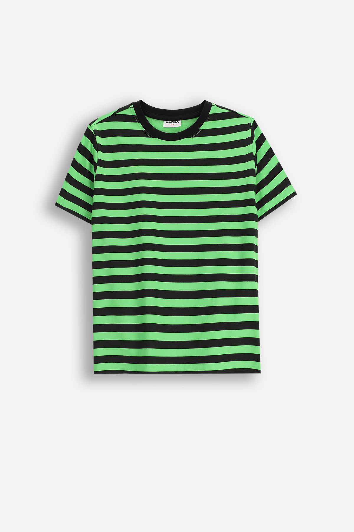 Cotton T-shirt with Short Sleeves Green with Black Stripes