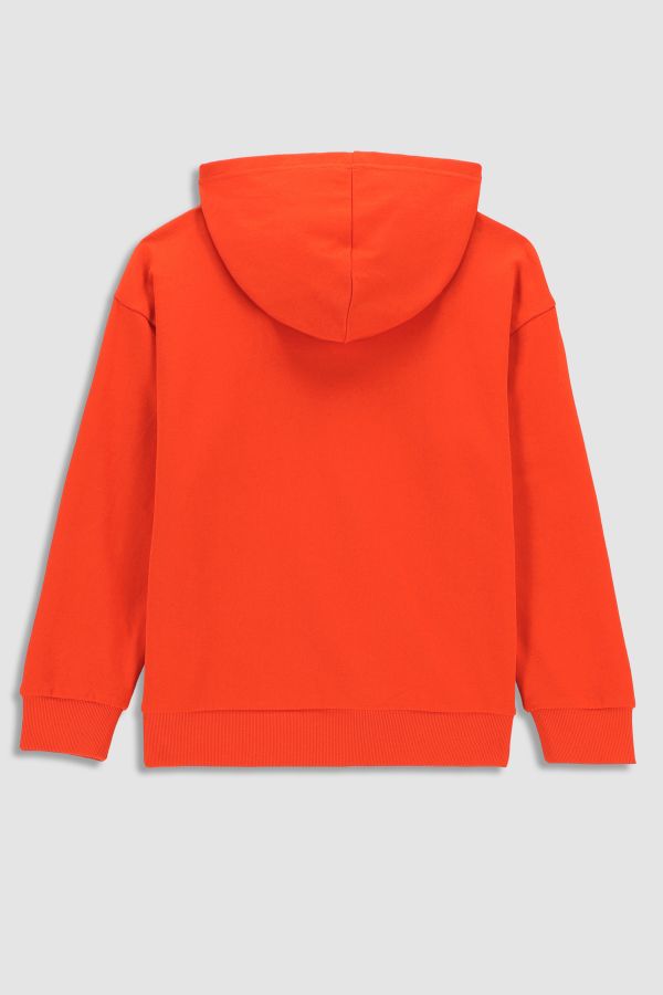 Bluza dresowa pomarańczowa z kapturem i napisem 2205692