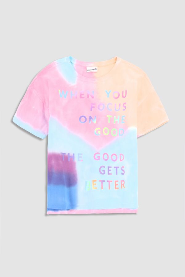 T-shirt z krótkim rękawem wielokolorowy z farbowaniem typu tie dye