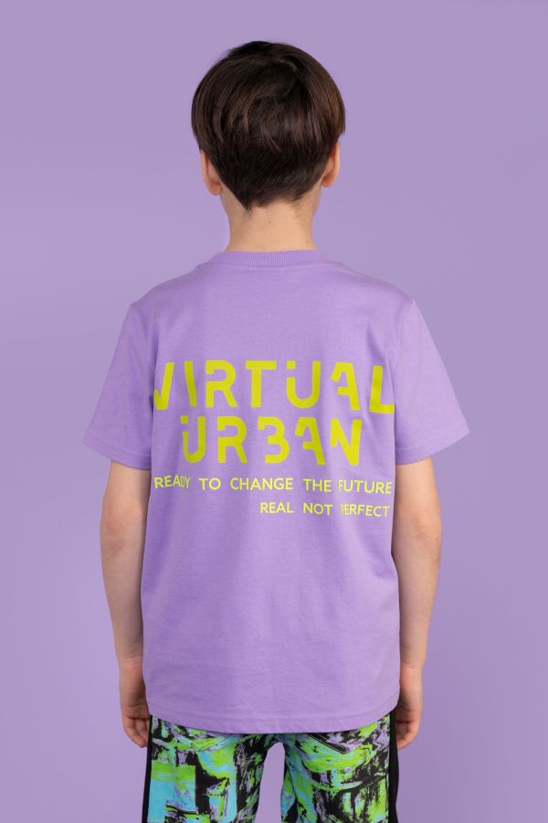 T-shirt z krótkim rękawem fioletowy z napisami 2208095