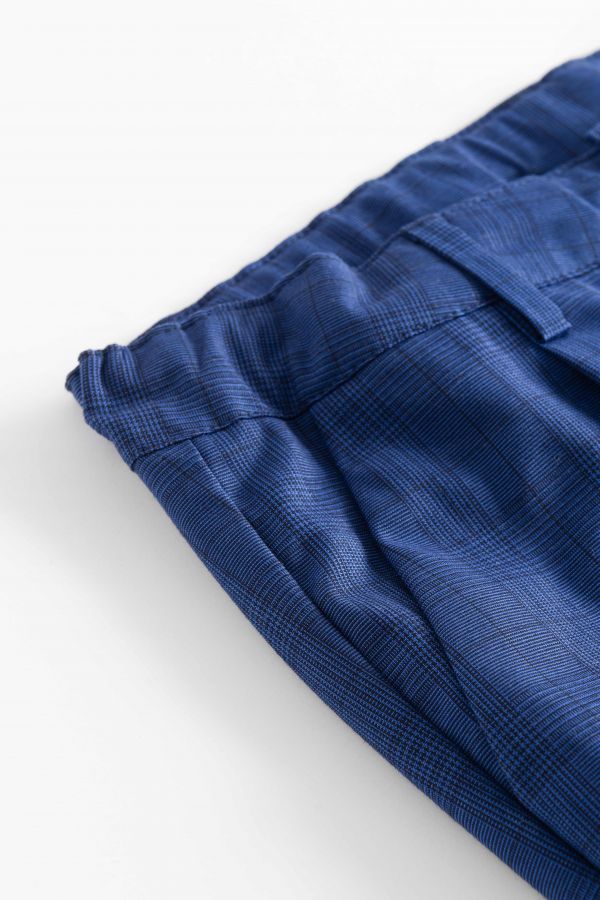 Spodnie tkaninowe eleganckie spodnie garniturowe granatowe w kratkę z kantem