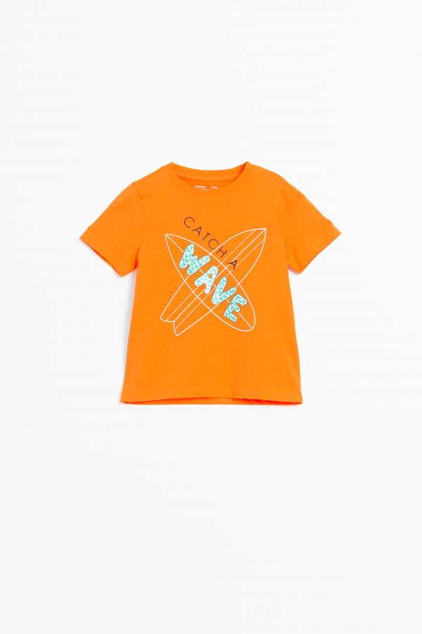 T-shirt z krótkim rękawem pomarańczowy z nadrukiem z przodu