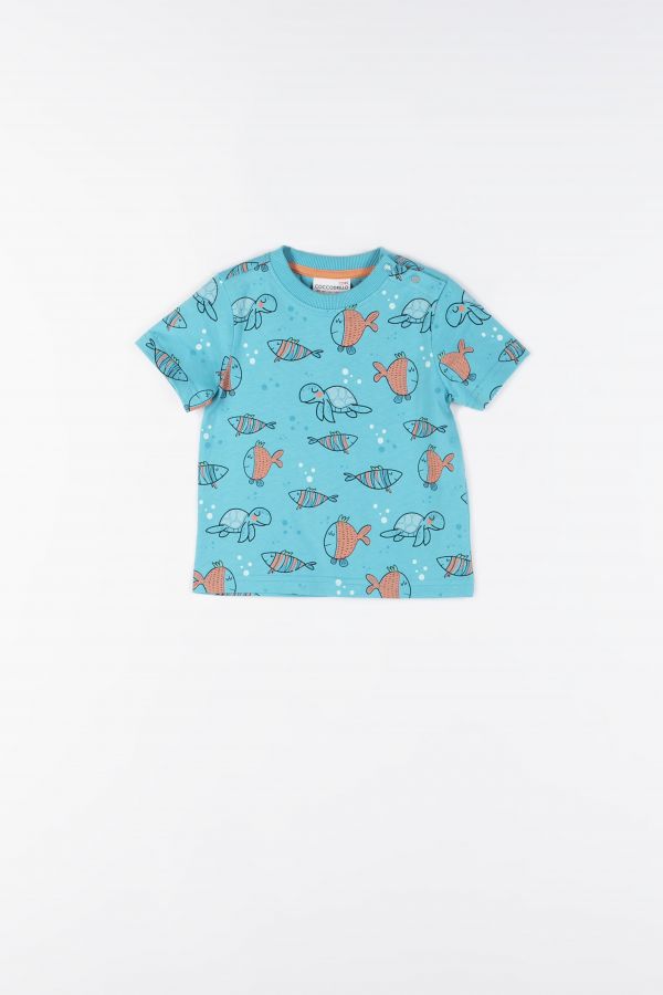T-shirt z krótkim rękawem z kolorowym nadrukiem w rybki
