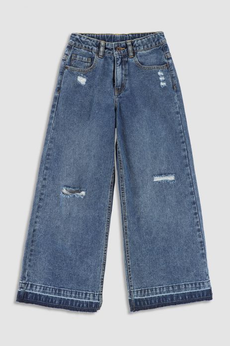 Spodnie jeansowe granatowe z dziurami na nogawkach, WIDE LEG 2