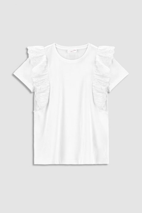T-shirt z krótkim rękawem biały z falbanami 