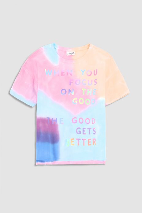 T-shirt z krótkim rękawem wielokolorowy z farbowaniem typu tie dye