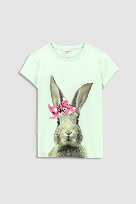 T-shirt z krótkim rękawem miętowy z nadrukiem królika