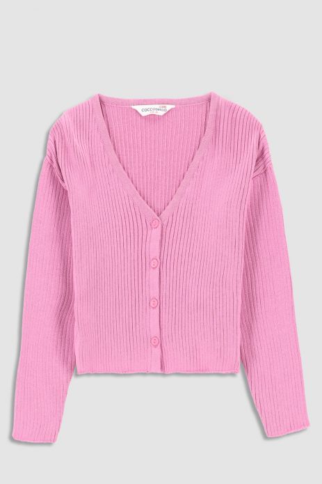 Sweter rozpinany różowy prążkowany