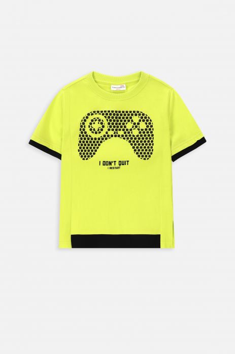 T-shirt z krótkim rękawem limonkowy z gamerskim nadrukiem