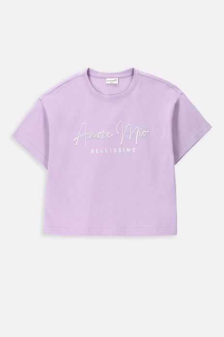 T-shirt z krótkim rękawem fioletowy z napisem na przodzie
