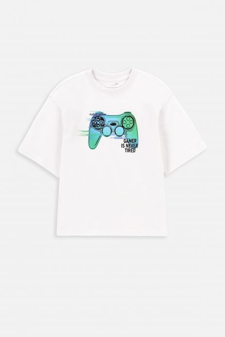 T-shirt z krótkim rękawem biały z gamerskim nadrukiem