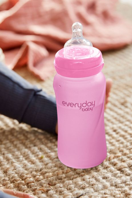 Szklana butelka ze smoczkiem M reagująca na temperaturę 240 ml Everyday Baby
