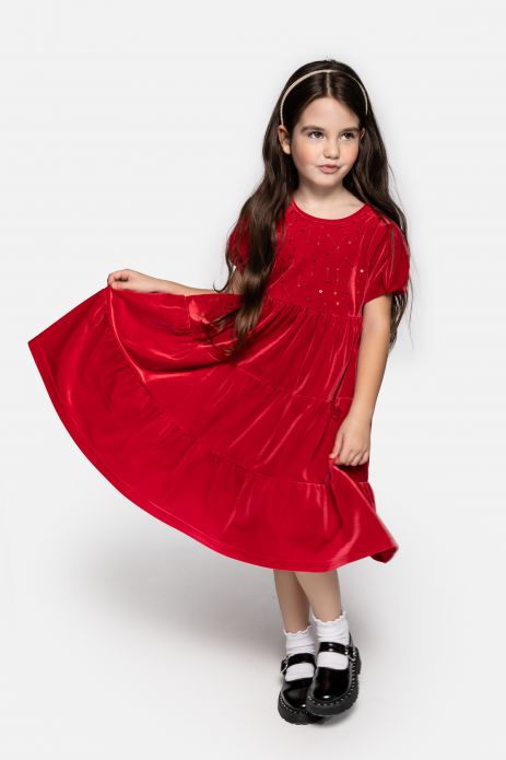 Sukienka tkaninowa czerwona z falbanami