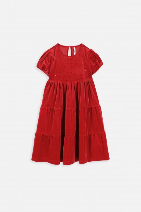 Sukienka tkaninowa czerwona z falbanami 2