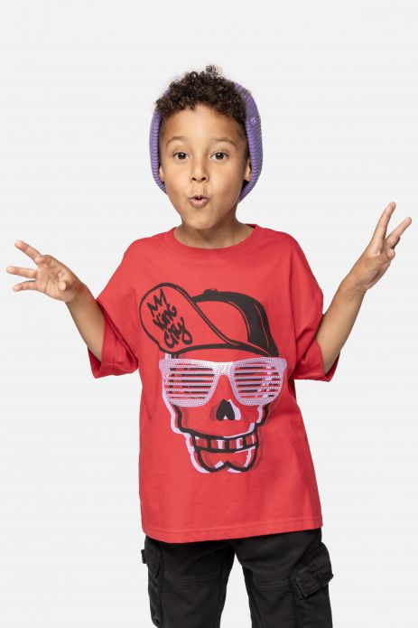 T-shirt z krótkim rękawem czerwony z nadrukiem czaszki