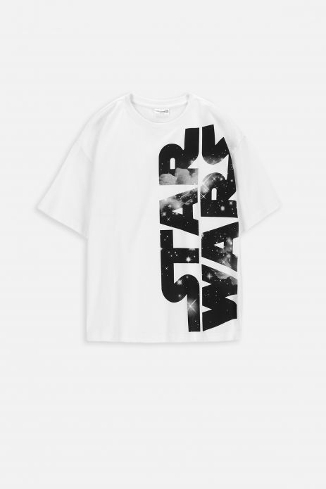 T-shirt z krótkim rękawem biały z napisami, licencja STAR WARS 2
