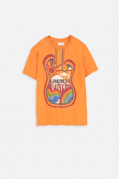 T-shirt z krótkim rękawem pomarańczowy z nadrukiem gitary
