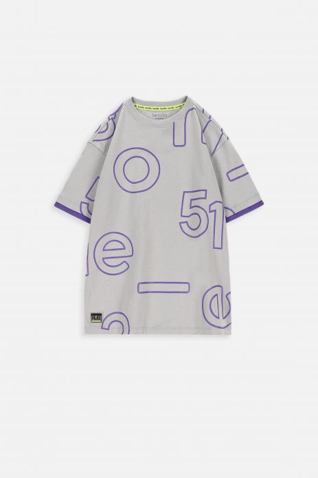 T-shirt z krótkim rękawem chłopięcy oversize z grafiką i gumowymi elementami