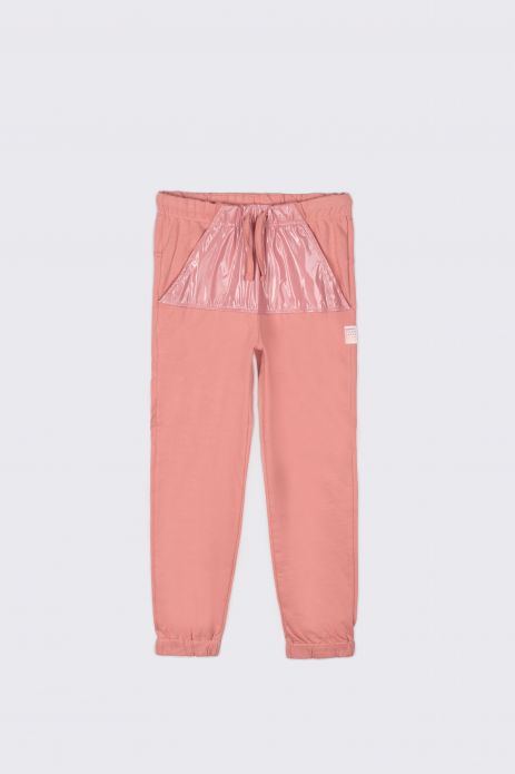 Spodnie dresowe różowe z połyskującą wstawką i ściągaczami