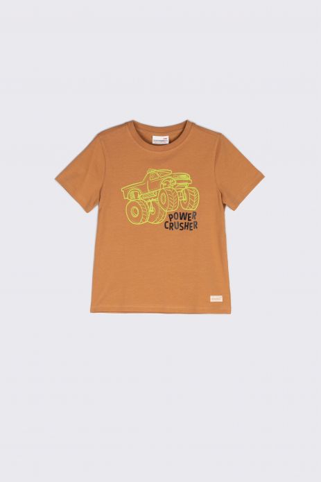 T-shirt z krótkim rękawem brązowy z nadrukiem monster trucka 