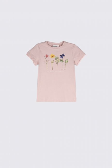 T-shirt z krótkim rękawem różowy z nadrukiem kwiatów