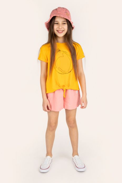 T-shirt z krótkim rękawem pomarańczowy z owocowym nadrukiem