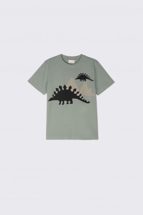 T-shirt z krótkim rękawem khaki z motywem dinozaurów