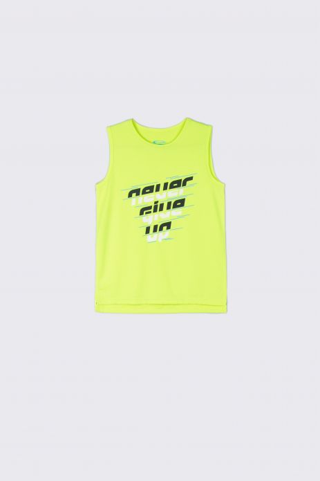 T-shirt bez rękawów limonkowy z motywacyjnym napisem