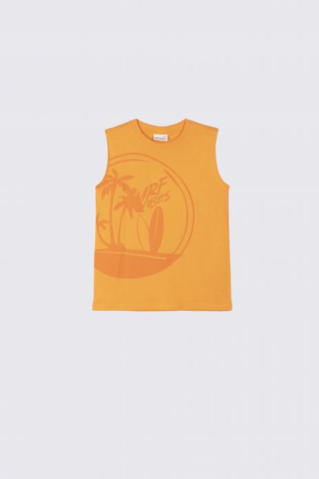 T-shirt bez rękawów pomarańczowy z nadrukiem