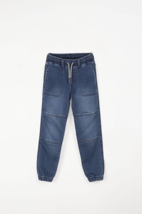 Spodnie jeansowe granatowe wiązane w pasie o fasonie SLIM 2
