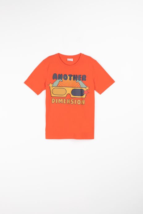 T-shirt z krótkim rękawem pomarańczowy z kolorowym nadrukiem