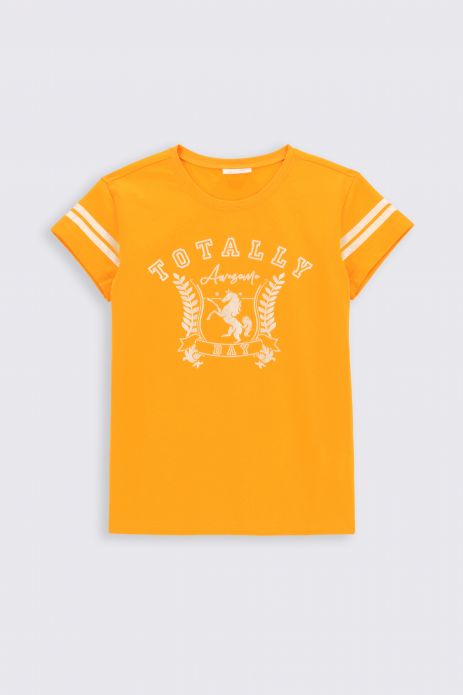 T-shirt z krótkim rękawem żółty z nadrukiem