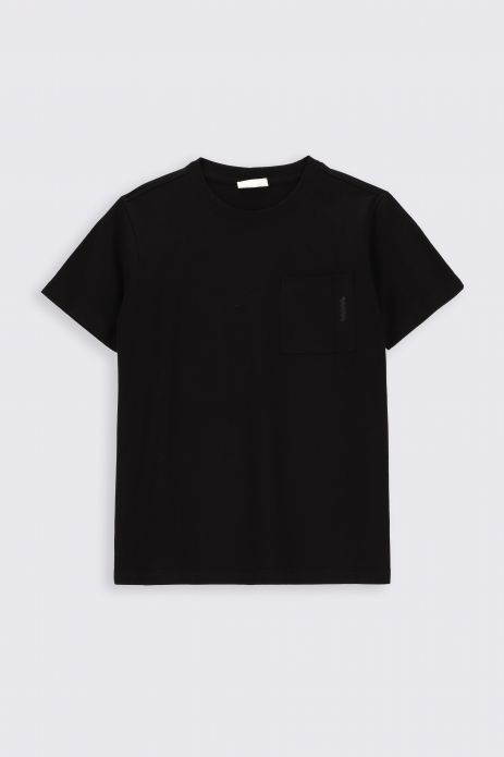 T-shirt z krótkim rękawem czarny z kieszenią na piersi