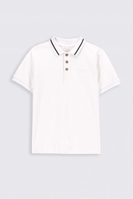 T-shirt z krótkim rękawem biały gładki z kołnierzykiem typu polo