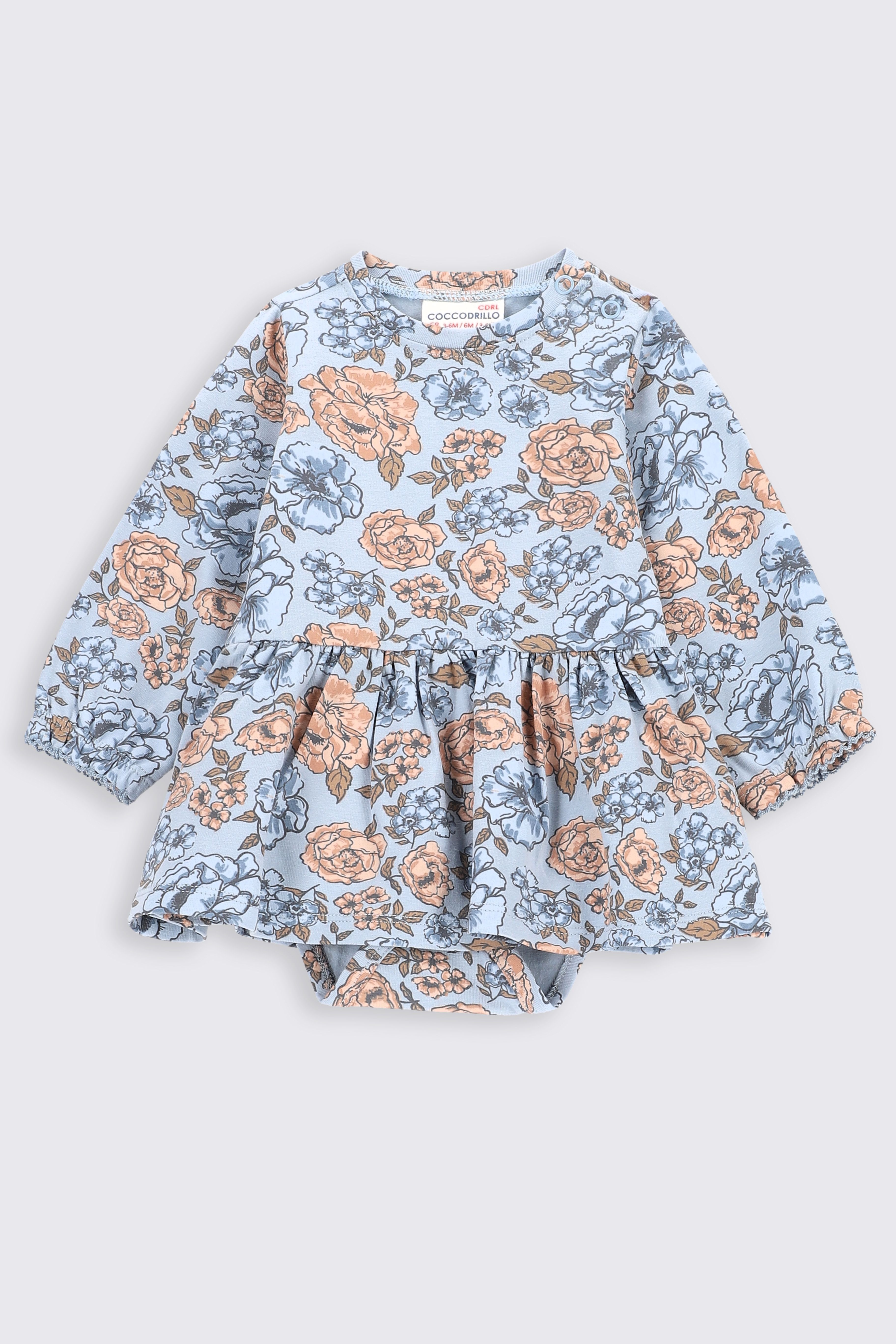 Body z długim rękawem wielokolorowe z falbaną i printem w