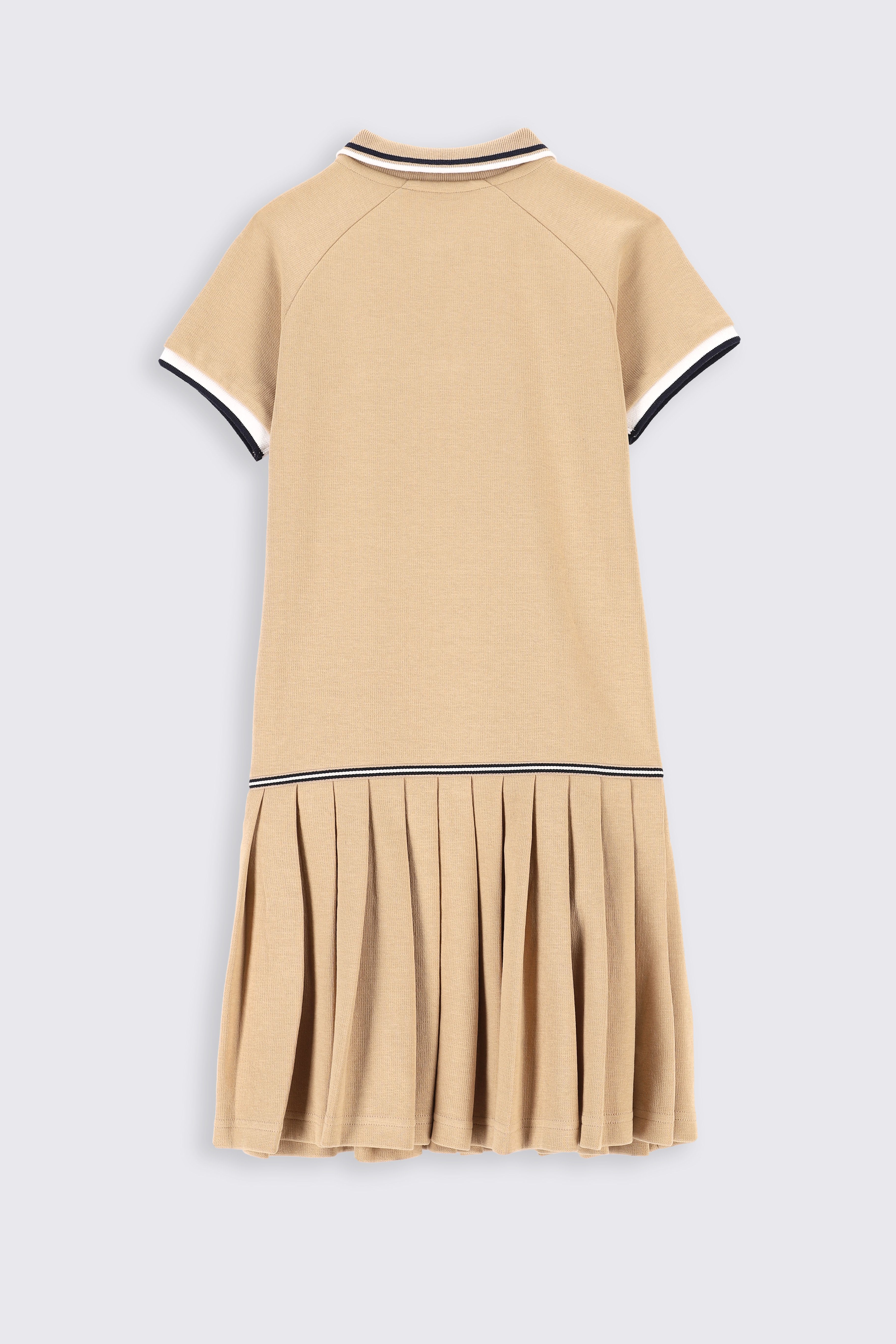 Sukienka dzianinowa beżowa z kołnierzykiem typu polo