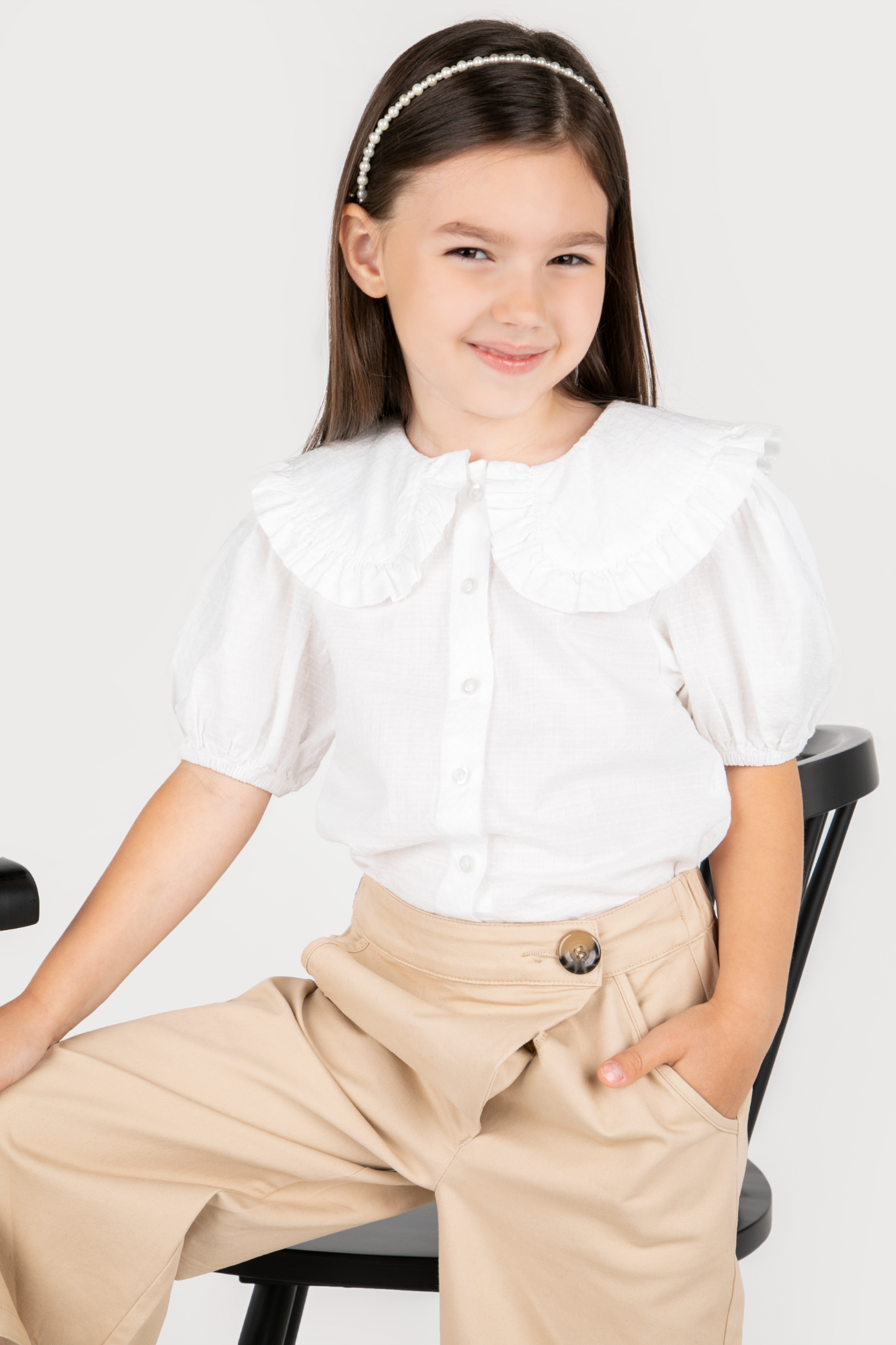トップス Lure you in  PUFF FRILL POLOSHIRT Blouse with short sleeves white with a collar and puff
